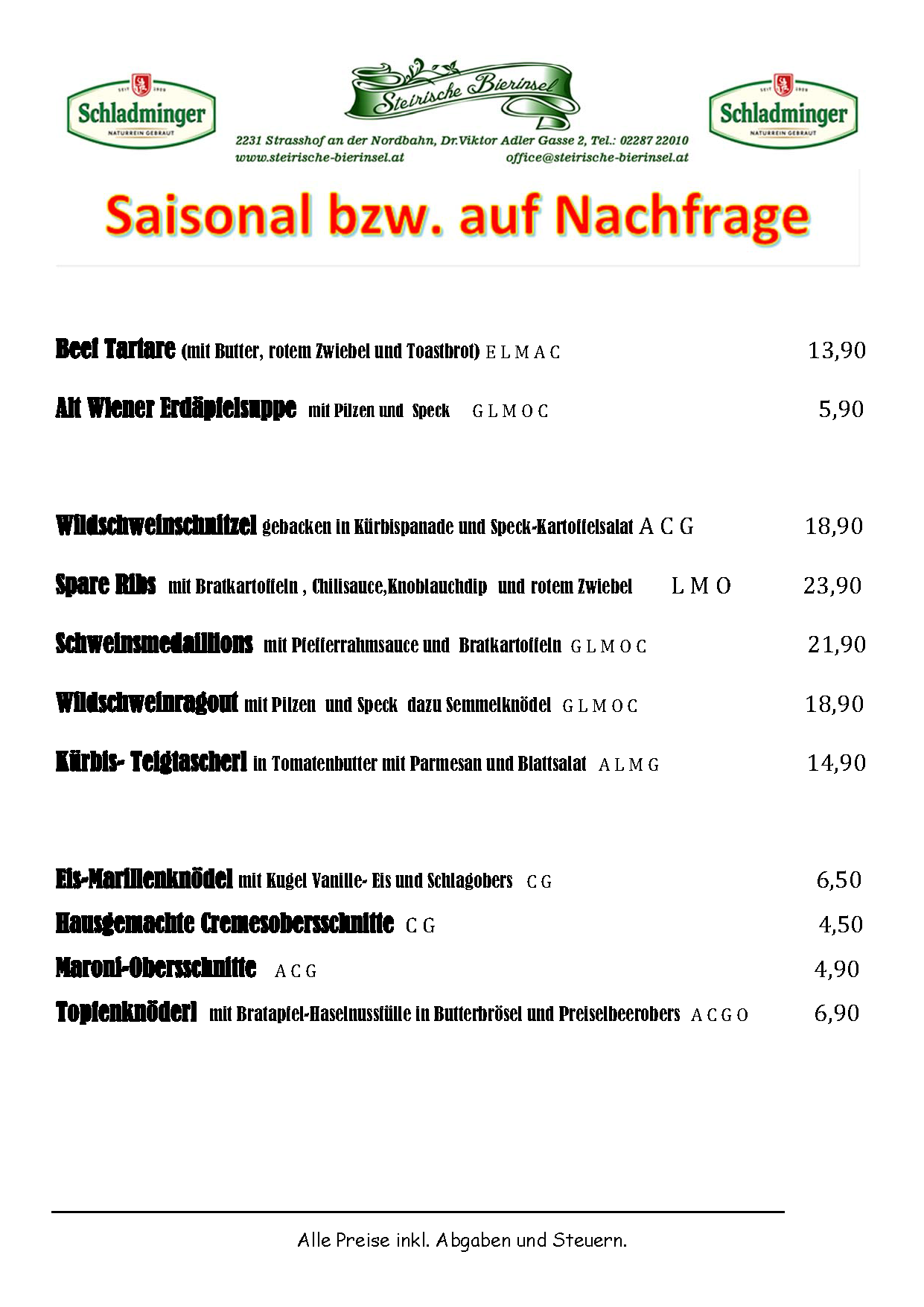 speiseKarte saisonal