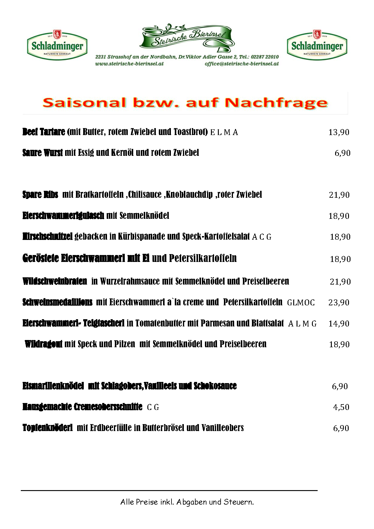 speiseKarte saisonal