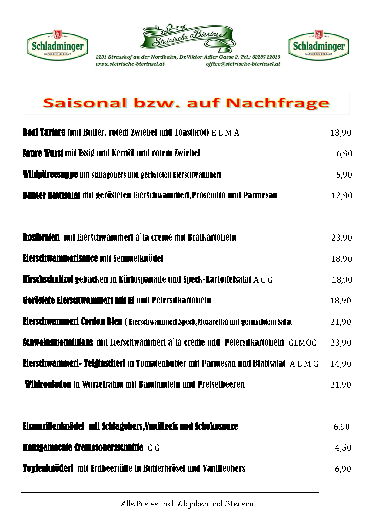 speiseKarte saisonal