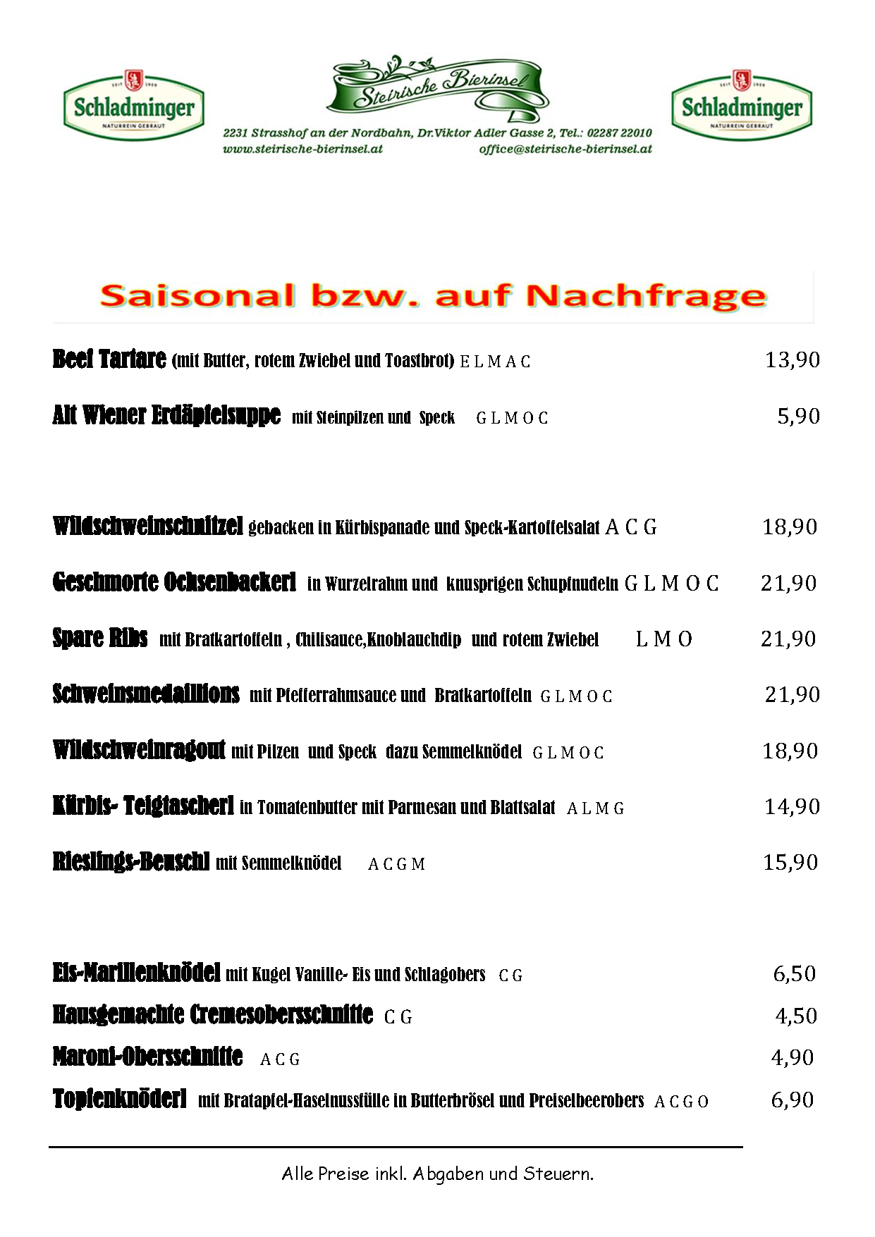 speiseKarte saisonal