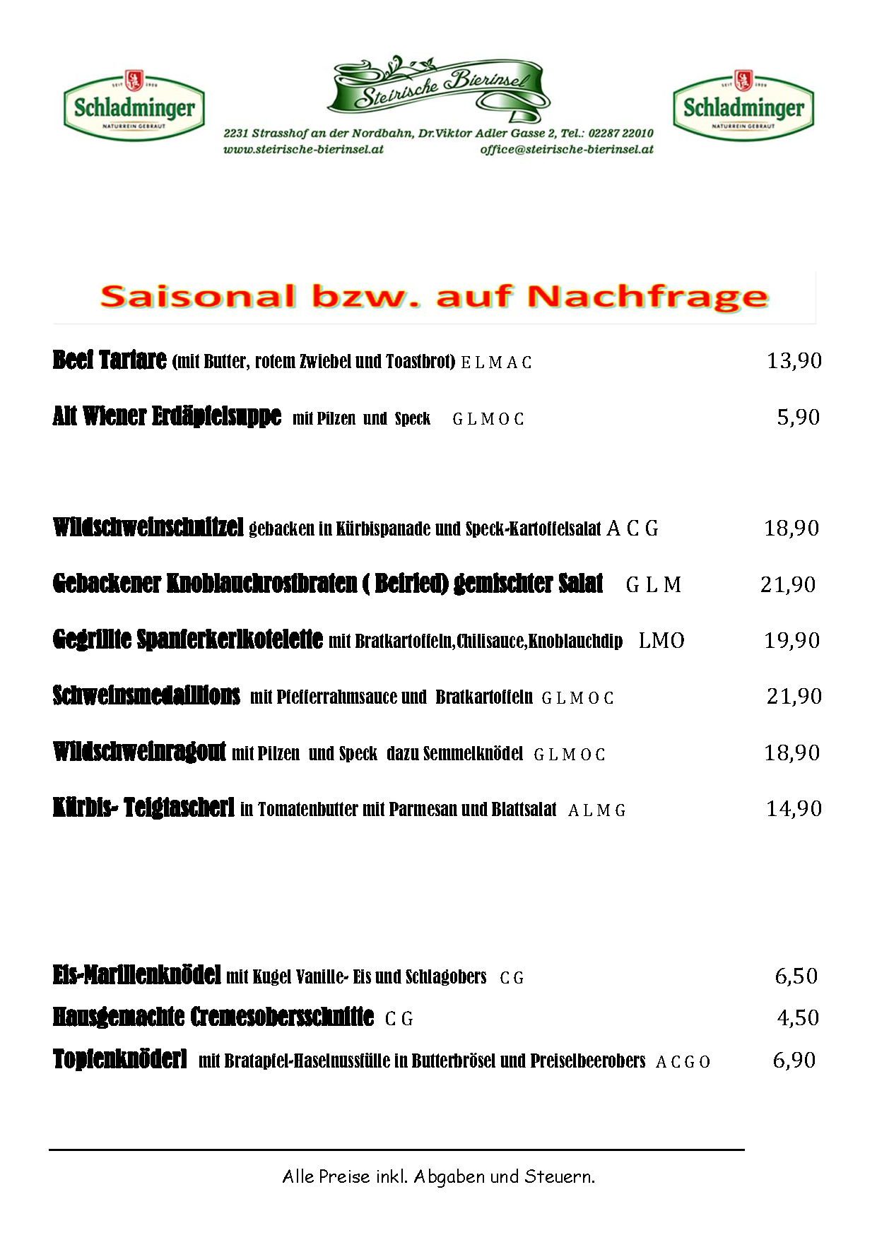 speiseKarte saisonal